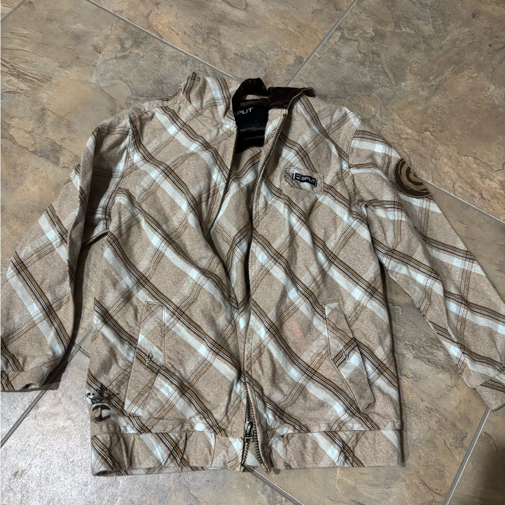 Split Kids Plaid Jacket - Brown and White